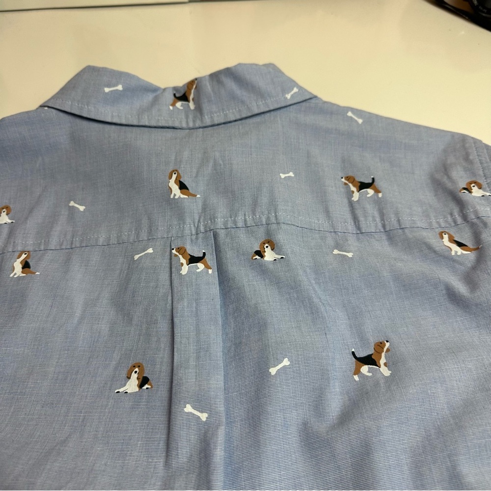 Talbots Light Blue Dog Print Button-Down Shirt | Cotton | Size L - Picture 4 of 10